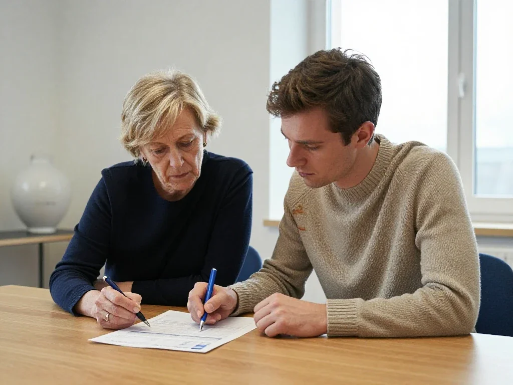 Des experts français analysent un bilan financier papier pour conseiller un client en investissement.