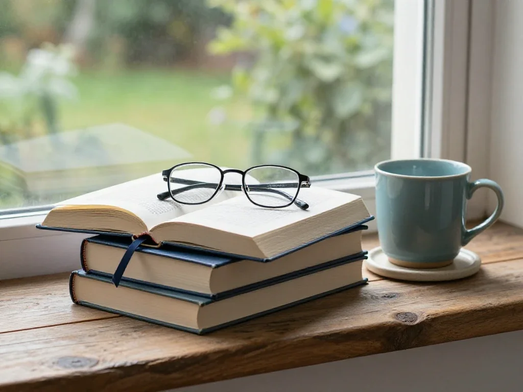 Pile de livres et lunettes de lecture illustrant l'acquisition de connaissances avant une décision.